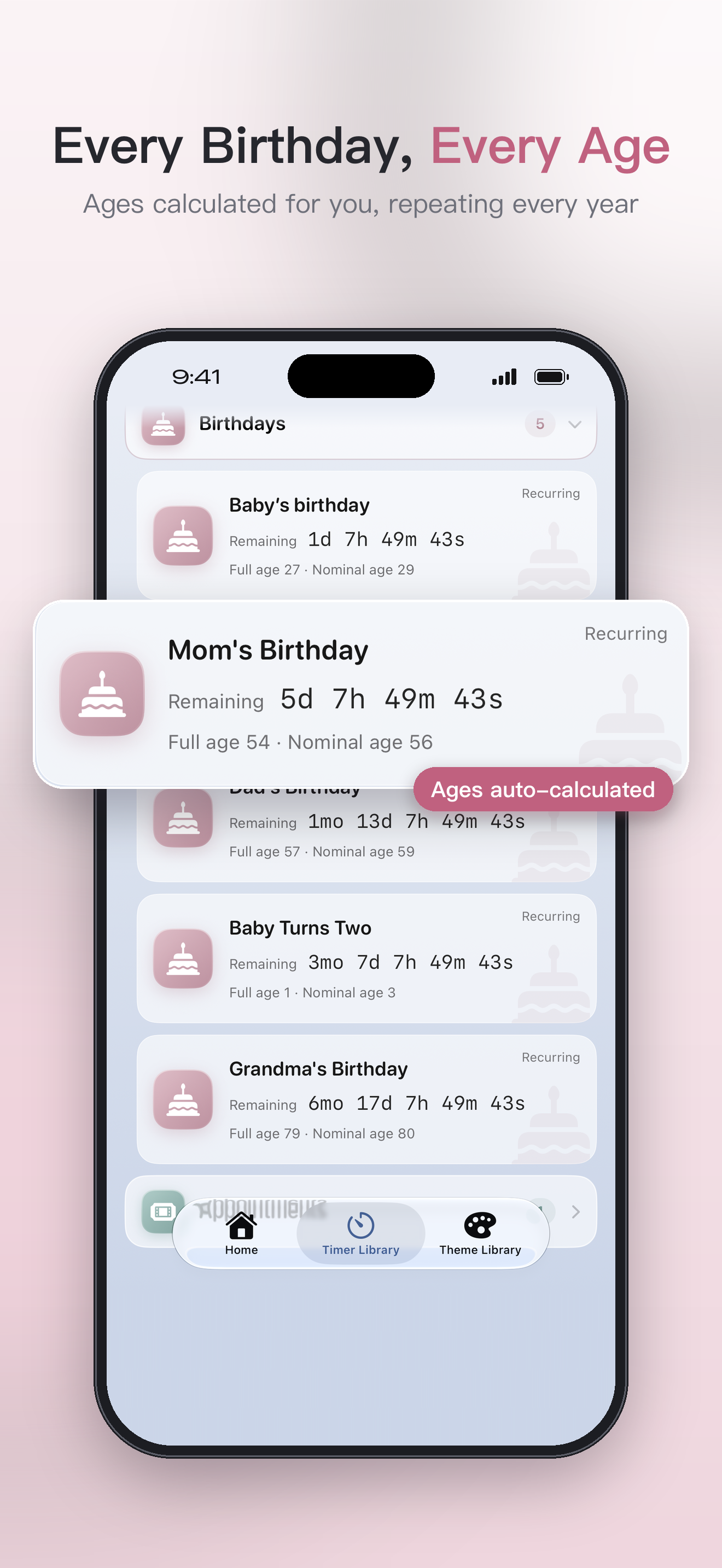 Birthdays with ages calculated automatically